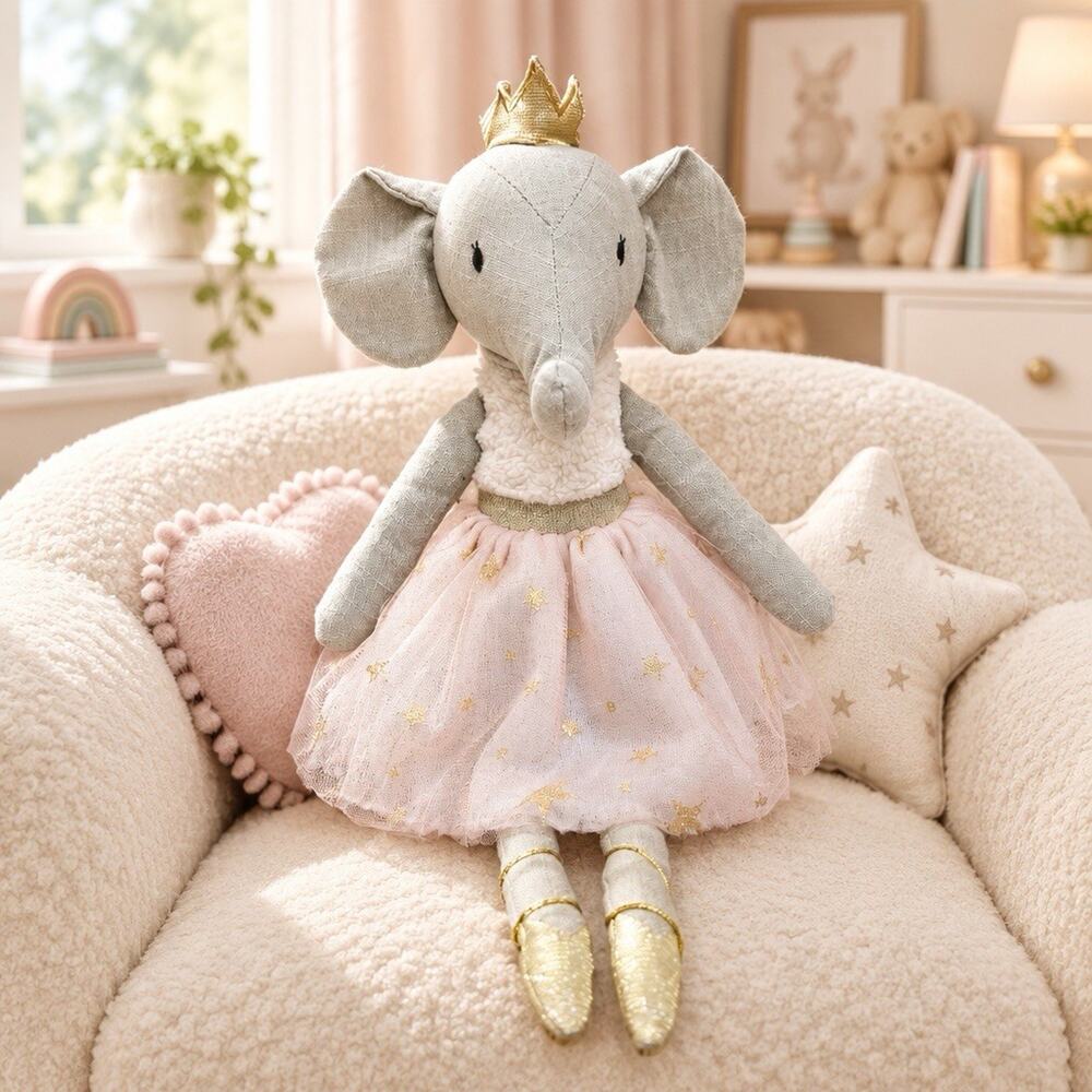Anthropologie Eloise Elephant Ballerina Plush Toy Tutu Crown 18”